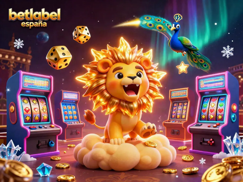 Engage in fun casino activities at betlabel españa with vibrant 3D illustration showcasing colorful games and character action.